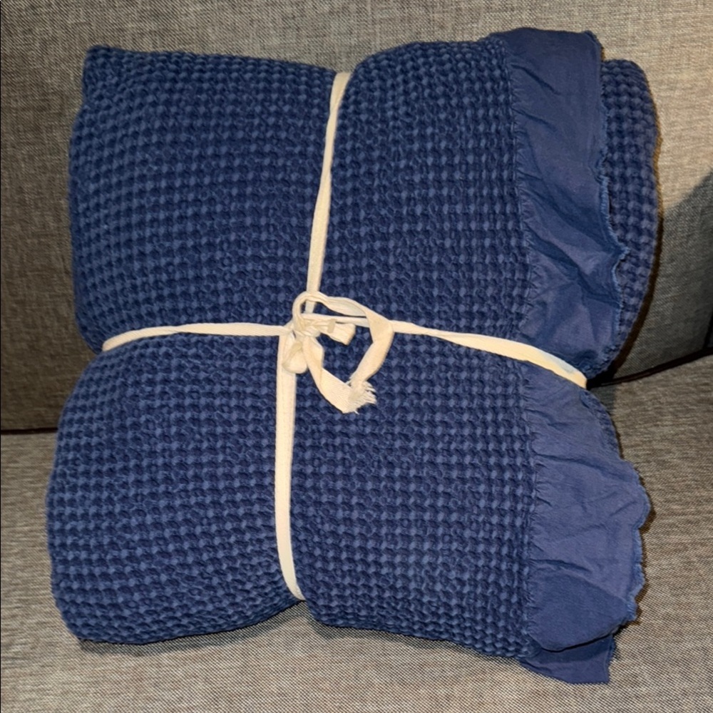King-size Navy Blue Waffle Knit Throw Blanket by INUP Home from Portugal